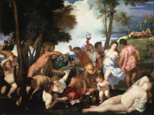 обоя bacchanal, of, the, andrians, рисованные, tiziano, vecellio, тициан