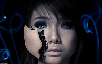 Картинка разное компьютерный дизайн азиатка лицо механизм девушка