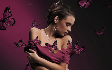 Картинка девушки -unsort+ брюнетки +шатенки beautiful face person butterflies бабочки girl женщина