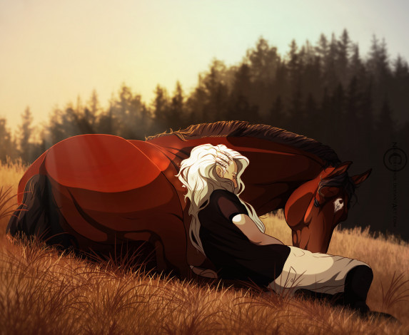 Обои картинки фото рисованное, животные,  лошади, лошадь, фон, всадник