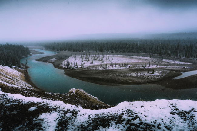 Обои картинки фото природа, реки, озера, река, деревья, снег