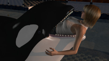 Картинка 3д+графика фантазия+ fantasy девушка фон дельфин взгляд