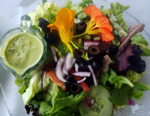 Картинка еда салаты +закуски соус салат овощи настурция