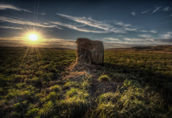 Картинка природа восходы закаты солнце трава стог сено