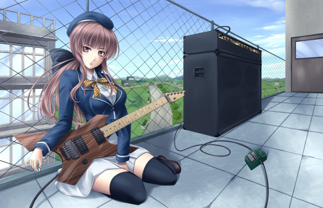 Обои картинки фото аниме, headphones, instrumental, девушка, гитара