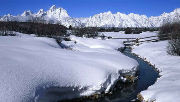 Картинка природа зима деревья снег руче