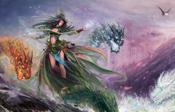 Картинка фэнтези маги +волшебники девушка стихии волшебница магия драконы