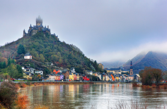 Обои картинки фото города, кохем , германия, пейзаж, река, дома, замок, cochem