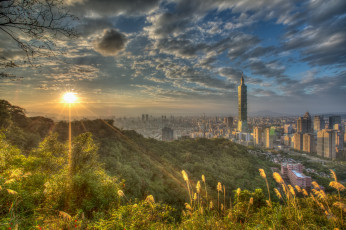 обоя taipei, города, тайбэй , тайвань,  китай, заря, панорама, город