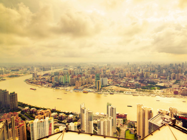 Обои картинки фото города, шанхай , китай, небоскребы, дома, панорама, река, шанхай