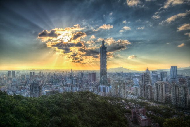 Обои картинки фото taipei, города, тайбэй , тайвань,  китай, заря, панорама, город