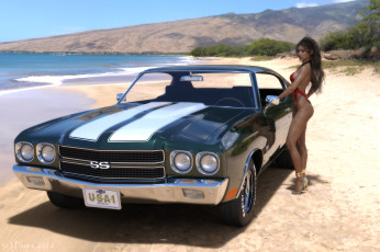 Картинка автомобили 3d+car&girl автомобиль фон взгляд девушка