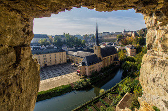 обоя luxembourg ville, города, - столицы государств, река, грот, здания