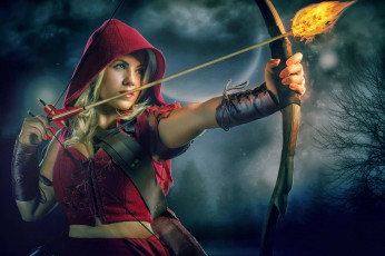 Картинка разное cosplay+ косплей робин гуд красная шапочка огонь стрела лук девушка