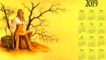 обоя календари, фэнтези, девушка, дерево