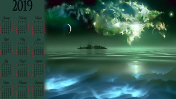 Картинка календари компьютерный+дизайн остров луна водоем