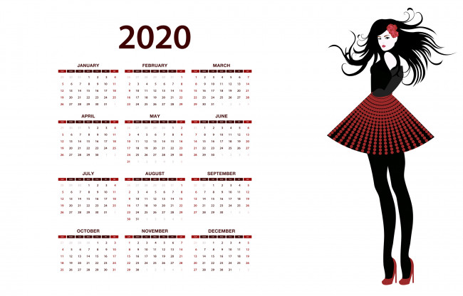 Обои картинки фото календари, рисованные,  векторная графика, цветок, изолированный, девушка, фон, белый, calendar, 2020