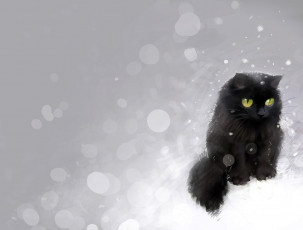 обоя рисованное, животные,  коты, кот, снег