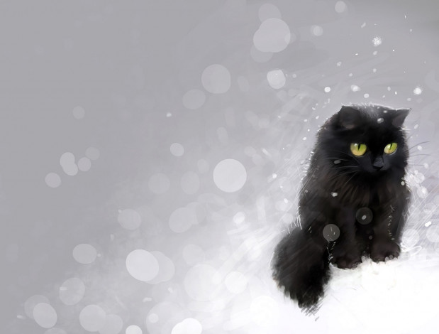 Обои картинки фото рисованное, животные,  коты, кот, снег