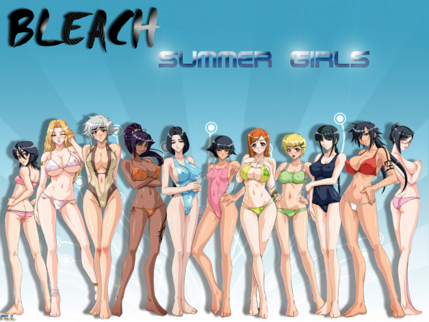 Обои картинки фото summer, girls, аниме, bleach