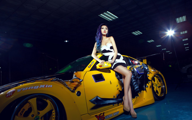 Обои картинки фото автомобили, авто, девушками, девушка, nissan, 350z, азиатка