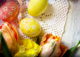 Картинка праздничные пасха цветы тюльпаны яйца
