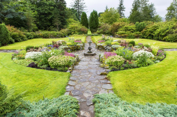 Картинка природа парк фонтан клумбы цветы сад scotland strathcarron
