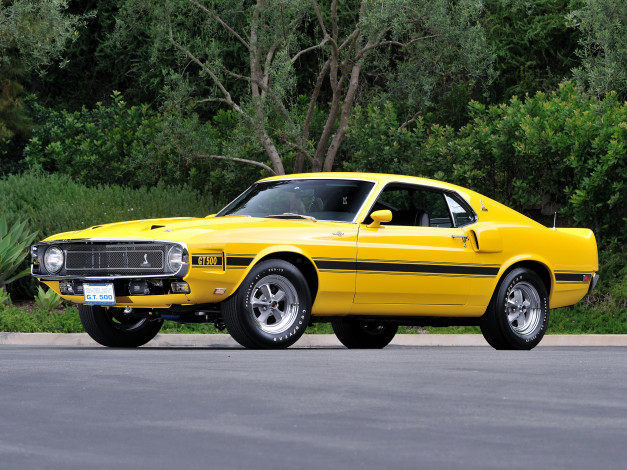 Обои картинки фото автомобили, mustang, 1969, gt500, shelby, желтый