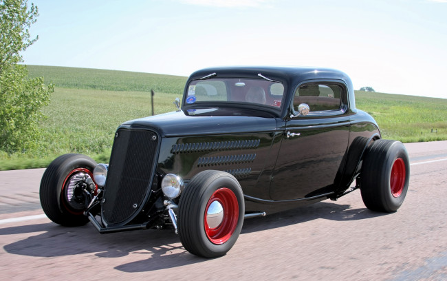 Обои картинки фото ford coupe hot rod 1933, автомобили, hotrod, dragster, классика, едет, купе, хот-род, форд, 1933