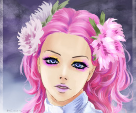 Картинка рисованное -+ +аниме розовые волосы портрет макияж взгляд девушка
