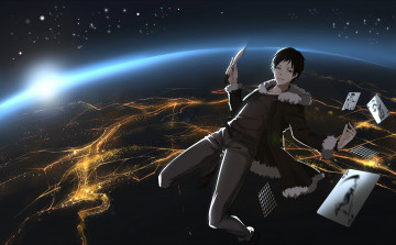 Картинка аниме dyurarara арт дюрара космос планета карты нож оружие изая парень yeluno meng durarara orihara izaya