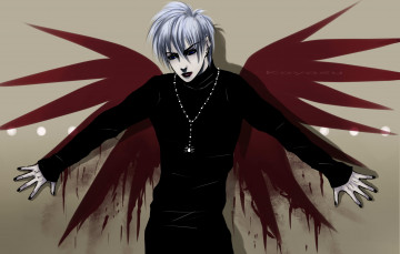 Картинка рисованное -+ +аниме крылья кровь парень