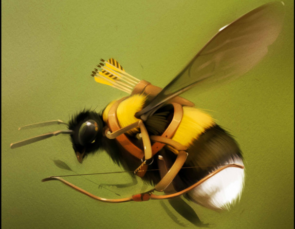 Обои картинки фото gaudibuendia, рисованное, животные,  насекомые, фон, шмель, оружие, насекомое