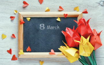 Картинка праздничные международный+женский+день+-+8+марта 8 марта оригами тюльпаны colorful цветы бумага сердечки tulips