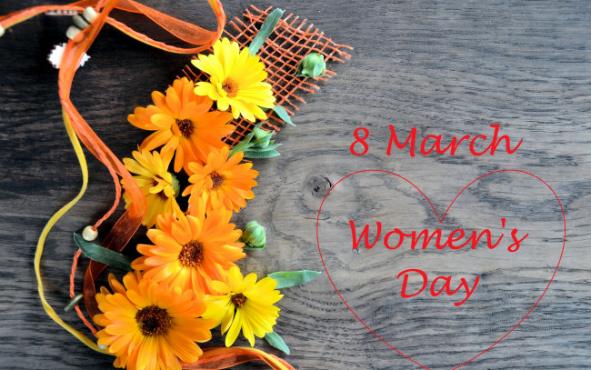 Обои картинки фото праздничные, международный женский день - 8 марта, цветы, 8, марта, герберы, женский, день, поздравление, сердечко