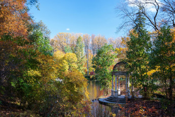 Картинка природа реки озера беседка озеро осень деревья