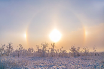 Картинка солнечное+гало природа зима радуга облака небо гало мороз пейзаж холод снег солнце