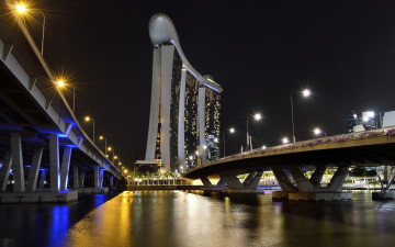 Картинка города -+мосты сингапур небоскреб ночь город мост огни корабль