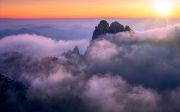 Картинка природа горы облака закат аньхой хуаншань китай