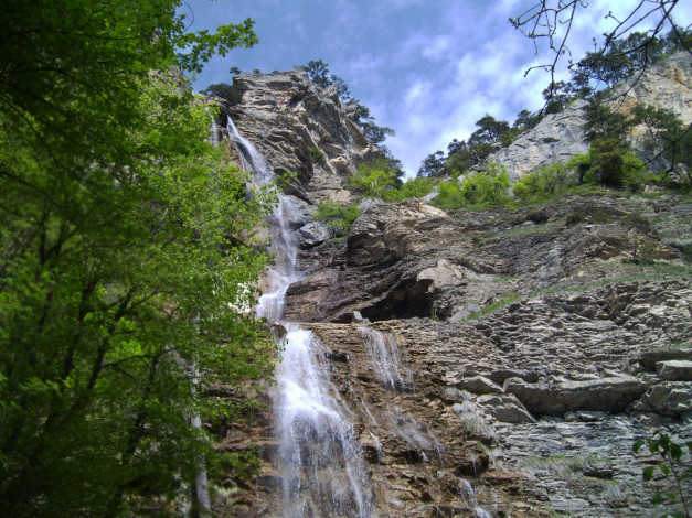 Обои картинки фото водопад учан- су, природа, водопады, водопад, учан-су, крым, горы, скалы