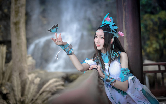 Обои картинки фото девушки, - азиатки, косплей, азиатка, бабочка