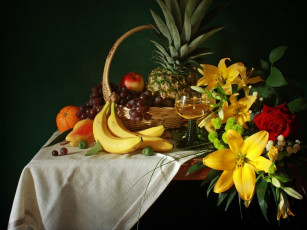 Картинка надежда былкова натюрморт ананасом желтыми лилиями еда