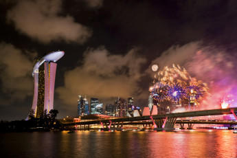 обоя города, сингапур, фейерверк, праздник