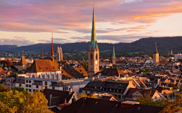 Картинка цюрих города швейцария закат