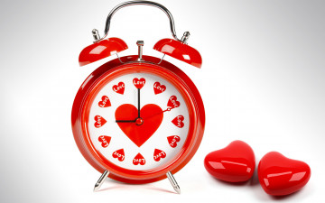 обоя праздничные, день святого валентина,  сердечки,  любовь, стрелки, будильник, часы, любовь, время, сердечки