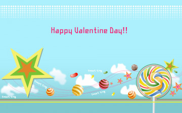обоя праздничные, день святого валентина,  сердечки,  любовь, звезды, шары, леденцы, конфеты, пожелание, поздравление, надпись