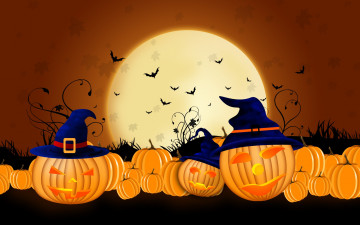 Картинка праздничные хэллоуин луна тыквы