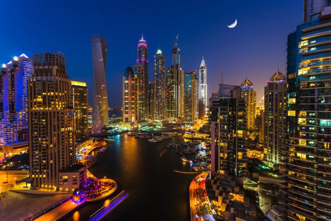 Обои картинки фото dubai,  uae, города, дубаи , оаэ, uae, панорама, гавань, небоскрёбы, дубай, ночной, город, здания