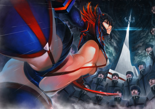 Обои картинки фото аниме, kill la kill, махач, рюко, матой, чулки, трусики, костюм, школьники