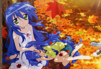 Картинка календари аниме девочка взгляд двое листья сон